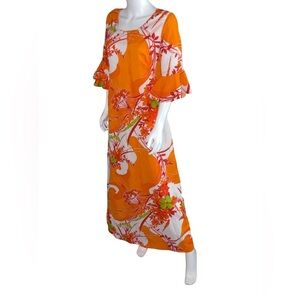Vintage Hawaii Nei Maxi Dress Orange Red Green White P2P 20” (40” Around)